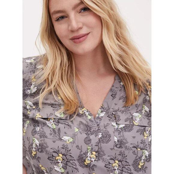 Torrid Womens Plus 5X Harper Disney Peter Pan Tinkerbell Grey Pullover Blouse - Picture 3 of 11